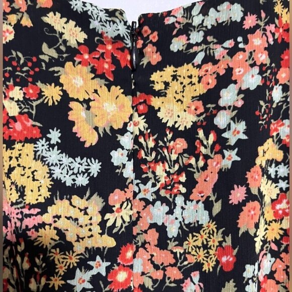 Madewell Floral Midi Dress – Size 4, V-Neck Flutter Sleeve Black Multi-Color - Picture 8 of 11